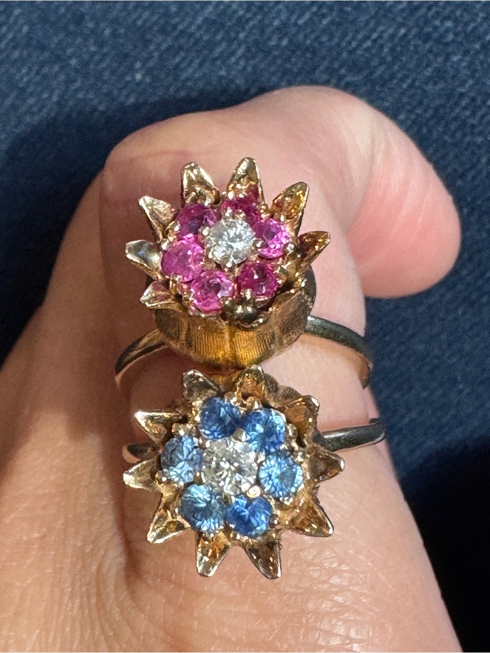 Stunning Rare - Vintage 14k Yellow gold Sapphire And Diamond Tulip Ring - Picture 10 of 10